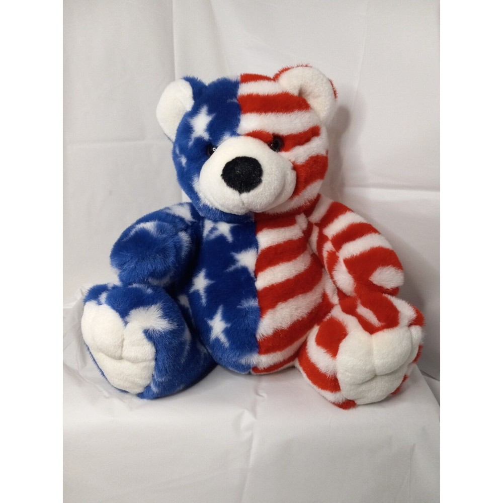 Vintage FIESTA Plush 9.5 Sitting Flag Bear 4th of July Stars Stripes Patriotic - Picture 2 of 8